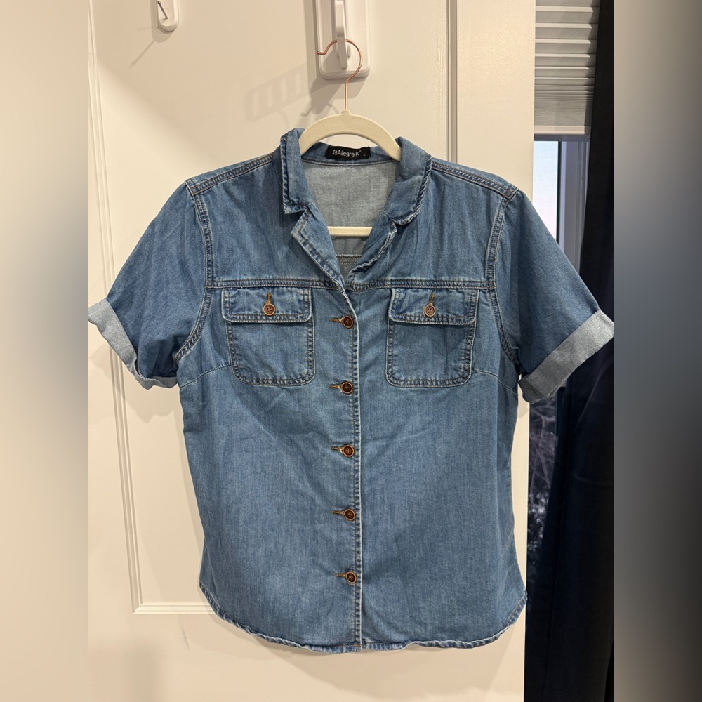 Blue Denim Button-Up Shirt - Amazon